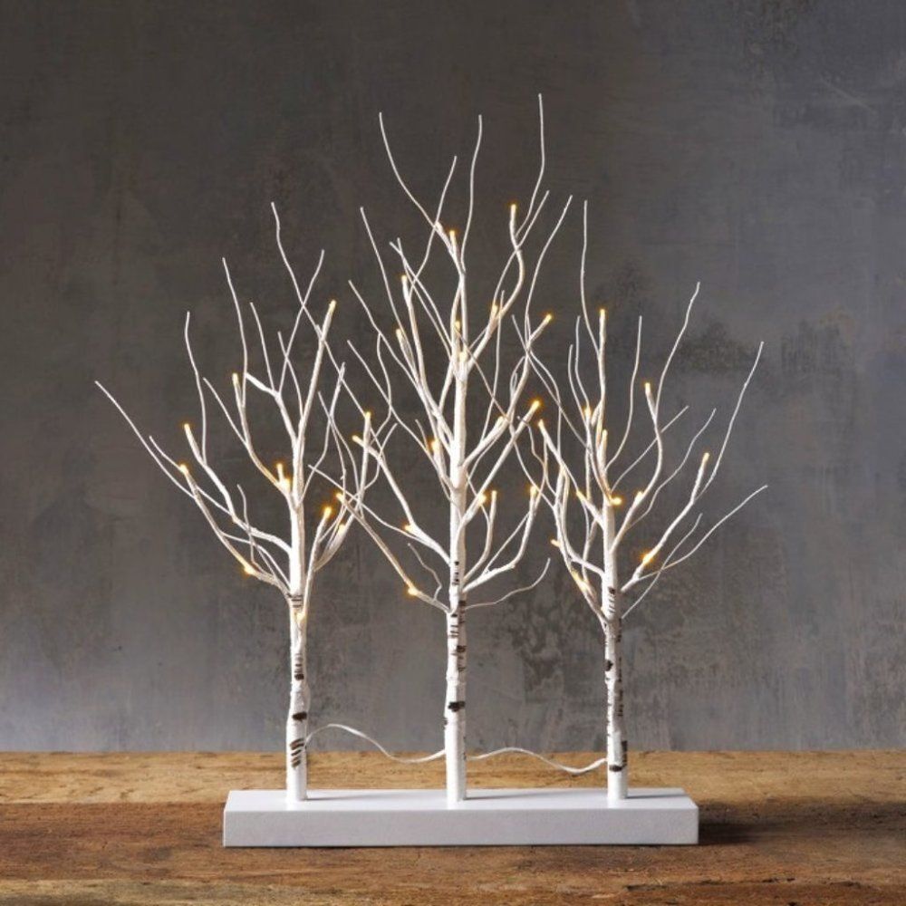 Arhaus Birch Tree Tabletop Decor White 3-Branch Pre-Lit 56 LED Warm White Light